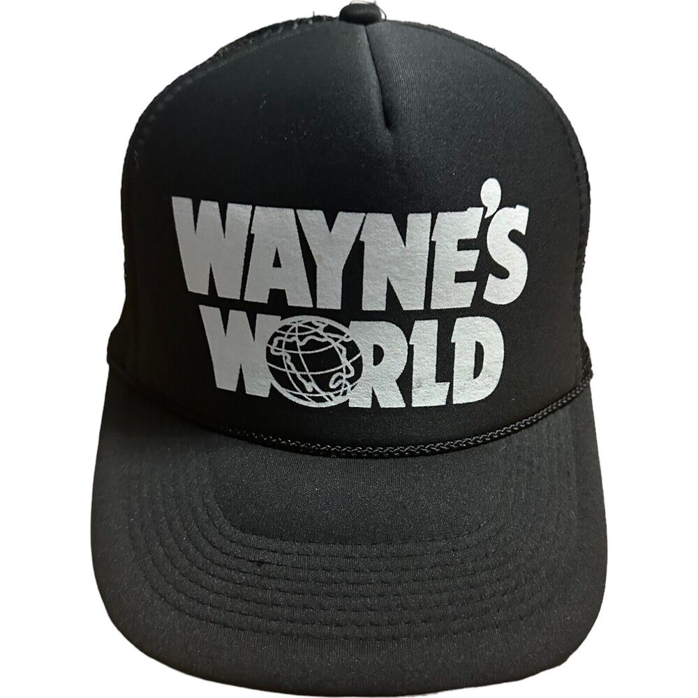 Wayne's World Trucker Hat SnapBack Baseball Cap Black White Mesh Adjustable 90s